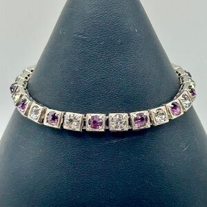 Silver with Clear & Purple Stone Tennis Bracelet